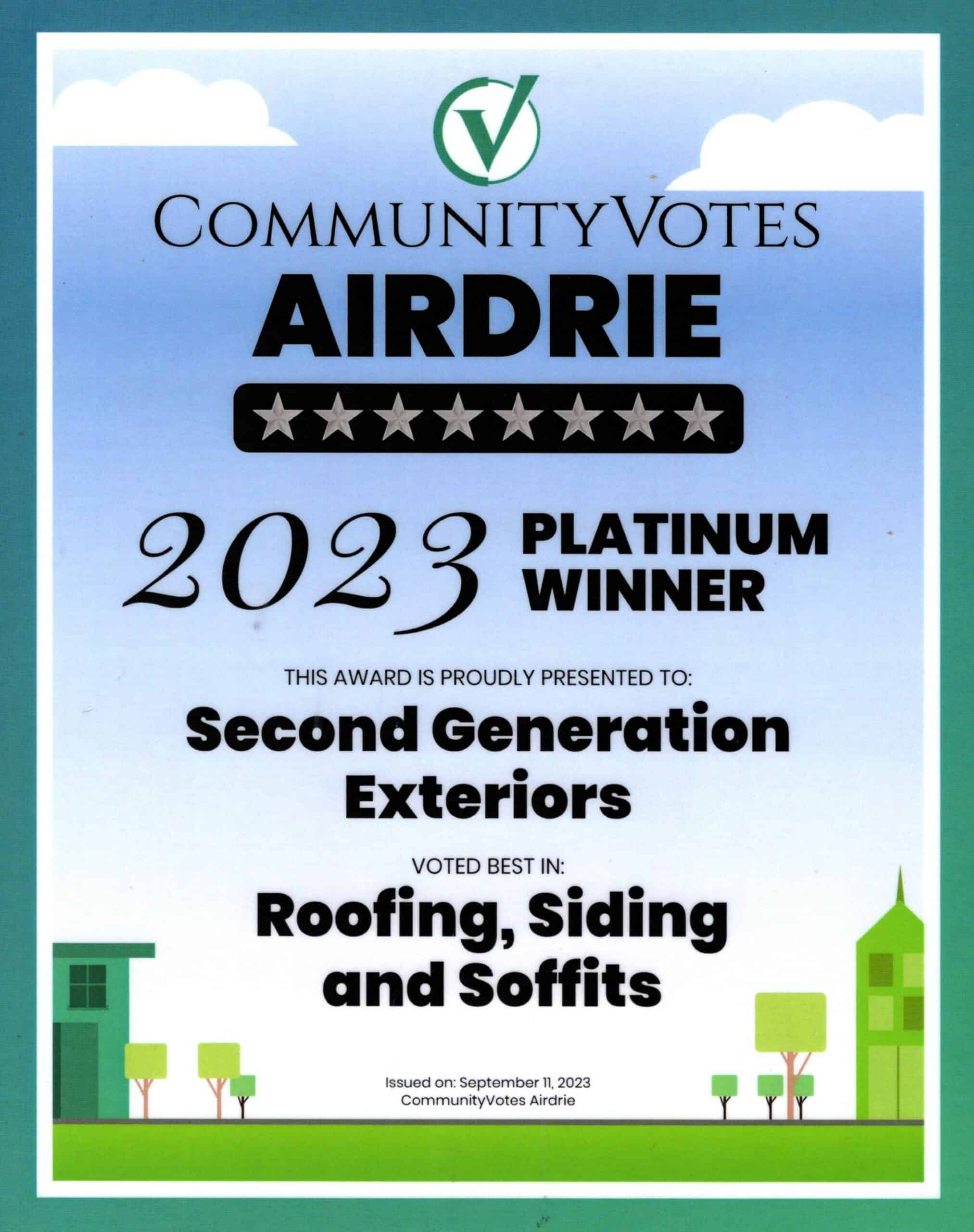second generation awards and recognition for siding and soffits and roofing 2023